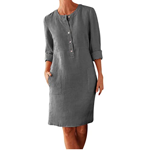 Musselin Kleid Damen Sommer V-Ausschnitt Luftige Tunika Kleid Lässiges Strand Sommerkleid Damen Sommerkleider Freizeit Kleider Einfarbig Swing Strandkleid Knielanges Kleid A-Linie Midikleid von Battnot