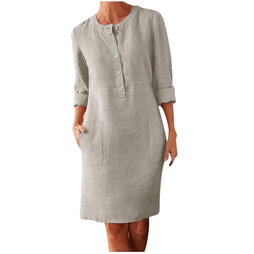 Musselin Kleid Damen Sommer V-Ausschnitt Luftige Tunika Kleid Lässiges Strand Sommerkleid Damen Sommerkleider Freizeit Kleider Einfarbig Swing Strandkleid Knielanges Kleid A-Linie Midikleid von Battnot