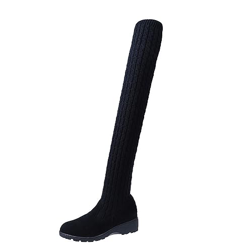 Overknees Stiefel Damen Stiefeletten mit Blockabsatz Strick Stiefel Oberschenkelhohe Stiefel Damen Hohe Stiefel Strick Herbst Winter Schuhe Langschaft Stiefel Winterstiefel Lang Boots von Battnot