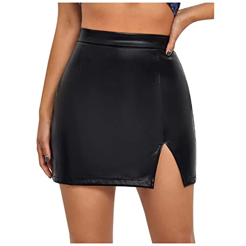 PU Lederrock Damen Hohe Taille Minirock mit Schlitz Große Größe Damen Klassische Leder Rock Leather Bürorock Mini Rock Freizeit Figurbetont Stretch Bleistiftrock Kurz Minirock Damen schwarz von Battnot