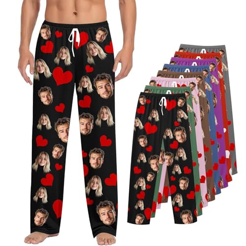 Personalisierte Pyjamahose mit Foto, Pyjamahose Herren Schlafanzug Hose Herren Lang Personalisierte lustige Pyjamahose mit Fotogesicht Pyjamahose für Männer und Frauen, Individueller Gesichts Pyjama von Battnot