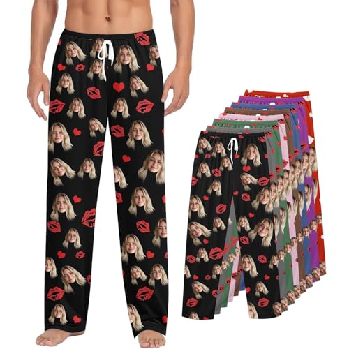 Personalisierte Pyjamahose mit Foto, Pyjamahose Herren Schlafanzug Hose Herren Lang Personalisierte lustige Pyjamahose mit Fotogesicht Pyjamahose für Männer und Frauen, Individueller Gesichts Pyjama von Battnot