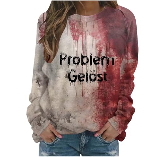 Pullover Damen Langarmshirt Blutiges Druck Sweatshirt Halloween Kostüm Gruseliges Oberteil Lockeres Lange Ärmel Pulli Tops Mit Rundhals Hemd ohne Kapuze Party Festlich Kleidung von Battnot