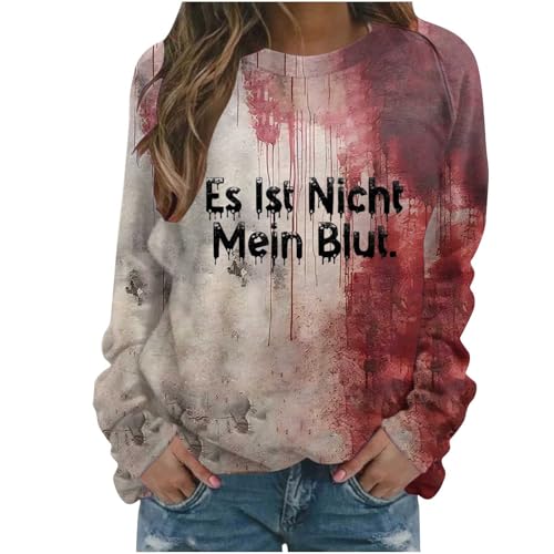 Pullover Damen Langarmshirt Blutiges Druck Sweatshirt Halloween Kostüm Gruseliges Oberteil Lockeres Lange Ärmel Pulli Tops Mit Rundhals Hemd ohne Kapuze Party Festlich Kleidung von Battnot