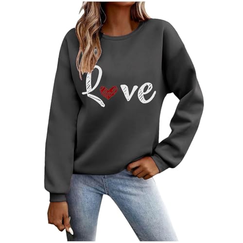 Pullover Damen Sport Langarm Sweatshirt Basic Rundhals Langarmshirt ohne Kapuze Briefe Druck Longshirt Lose Casual Oberteil Herbst Winter Baumwolle Pulli Teenager Mädchen Sportshirt von Battnot
