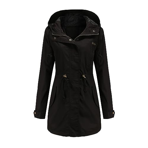 Regenjacke Damen Wasserdicht Atmungsaktiv Windbreaker Lang Regenparka Regenmantel mit Kapuze Leicht Kapuzenjacke Outdoorjacke Übergangsjacken Damen Faltbar Regenmantel Übergangsjacke von Battnot