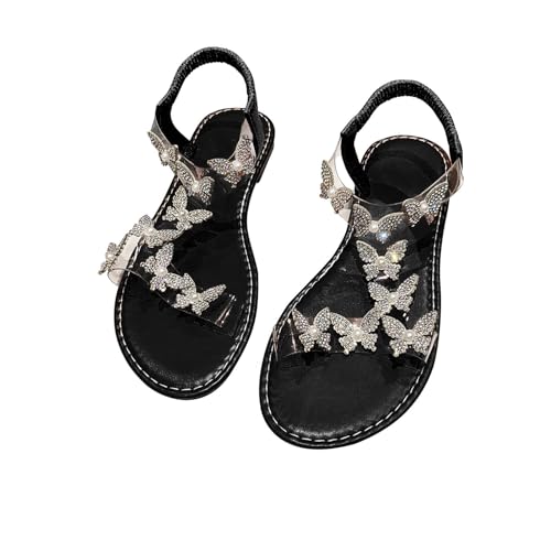 Sandalen Damen Glitzer Strass Sandaletten mit Strass Glitzer T-Riemen Sommerschuhe Flip Flop Sommer Frauen Schuhe Bequem Sandaletten Freizeit Gummiband Slingback Strandsandalen von Battnot