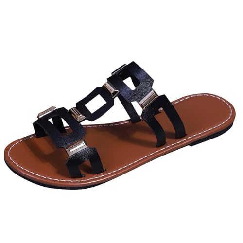Sandalen Damen Sommer Flache Sandalette Bohemia Sandals mit Strass Perlen Freizeit Strand Schuhe Orthopädische Sandalen Casual Ankle Elastic Flip Flops Geflochtene Slingback Strandsandalen von Battnot