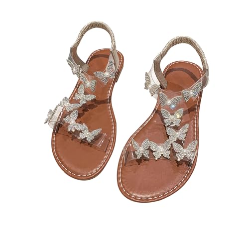 Sandalen Damen Sommer Freizeit Flache Sandalette Bohemia Sandals mit Strass Perlen Freizeit Elegant Strand Schuhe Flip Flops Weichen Sohlen Bequem Sandaletten Slingback Strandsandalen von Battnot