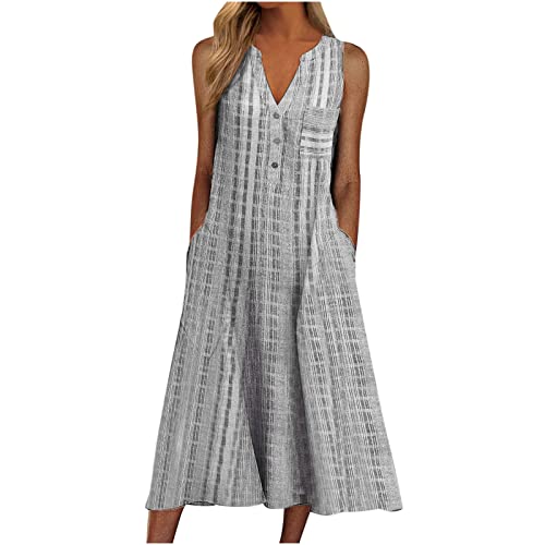 Sommerkleid Damen Leicht Damen Kleider Sommer Elegant Kleid Mit Knopfleiste Luftige Sommerkleider Spitze Hohl Kleider lang Leichte Midikleid Frauen Kurzarm Weite Strandkleid Damenkleider Mit Tasche von Battnot