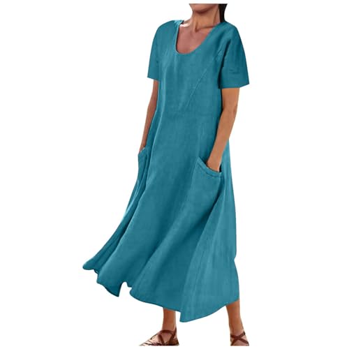 Sommerkleid Damen Leinen Baumwolle Kleid, Leinenkleid Damen Sommer, Maxikleider Damen Sommerkleid Casual Loose Strandkleid Boho Kleider Sale Kleid Lässiger Modischer Lang Kleid Partykleid von Battnot