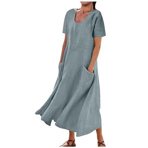 Sommerkleid Damen Leinen Baumwolle Kleid, Leinenkleid Damen Sommer, Maxikleider Damen Sommerkleid Casual Loose Strandkleid Boho Kleider Sale Kleid Lässiger Modischer Lang Kleid Partykleid von Battnot