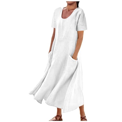 Sommerkleid Damen Leinen Baumwolle Kleid, Leinenkleid Damen Sommer, Maxikleider Damen Sommerkleid Casual Loose Strandkleid Boho Kleider Sale Kleid Lässiger Modischer Lang Kleid Partykleid von Battnot