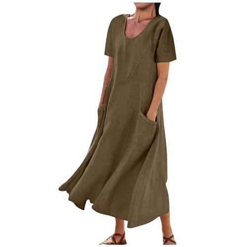 Sommerkleid Damen Leinen Baumwolle Kleid, Leinenkleid Damen Sommer, Maxikleider Damen Sommerkleid Casual Loose Strandkleid Boho Kleider Sale Kleid Lässiger Modischer Lang Kleid Partykleid von Battnot