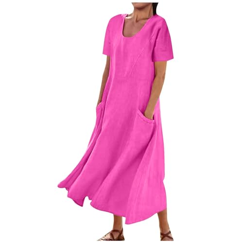 Sommerkleid Damen Leinen Baumwolle Kleid, Leinenkleid Damen Sommer, Maxikleider Damen Sommerkleid Casual Loose Strandkleid Boho Kleider Sale Kleid Lässiger Modischer Lang Kleid Partykleid von Battnot