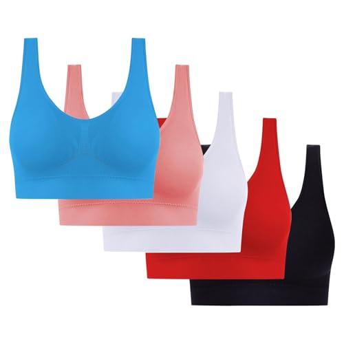 Sport BH Damen Große Brüste Starker Halt Push Up Ohne Bügel 5er Pack Set Gepolstert Joggen Yoga Laufen Reiten Bra Crop Tops Bequem Bra Klassische Unterwäsche für Yoga Fitness Joggen von Battnot
