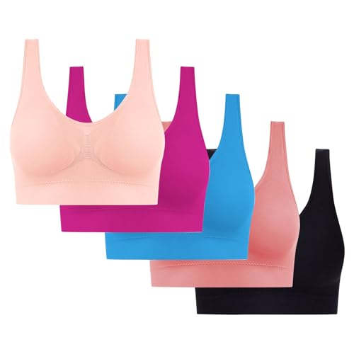 Sport BH Damen Ohne Bügel BH Starker Halt Push Up Bra BHS Wireless Seamless Stütz Große Größen Bequem Soft Schlaf Bralette Anti Sagging BHS Gepolstert für Alltag Yoga 5er Pack von Battnot