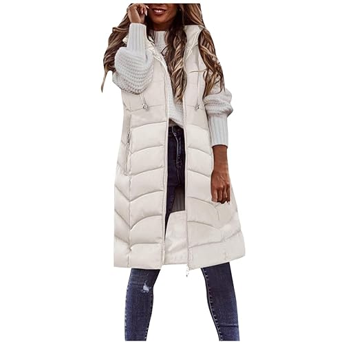 Steppweste Damen Lange Leichte Weste mit Kapuze Ärmellos Winterjacke Casual Steppweste Damen Warme Daunenweste Kapuzenweste Vest Ärmellos Jacke Longweste Übergangsjacke Weste Damen Mantel von Battnot