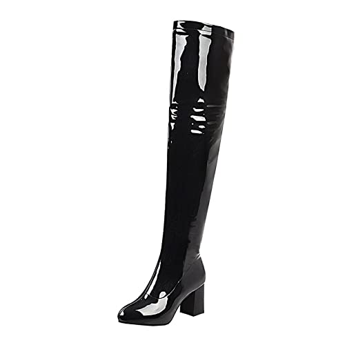 Stiefel Damen PU Langschaft Mode High Heel Boot Overknee Stiefel Plateau Stiefel mit Blockabsatz Vintage Hohe Ritterstiefel Schnüren Plattform Reitstiefel Elegante Kleid Stiefel Damenstiefel von Battnot