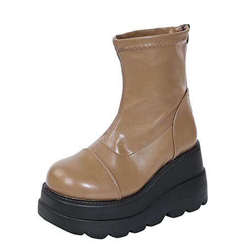 Stiefeletten Damen, Boots Damen, Stiefeletten Damen Schwarz, Ankle Boots, Boots Leder Braun Damen Stiefel mit dicken Sohlen Damen Klassische Stiefeletten Frauen Schuhe Blockabsatz von Battnot