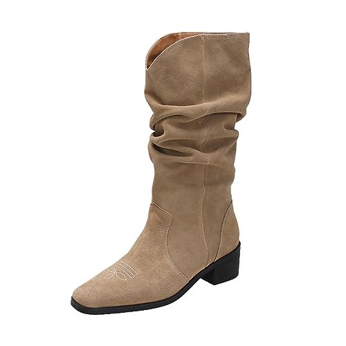 Stiefeletten Damen, Damen Kniestiefel Cowboy-Stiefel Fransen Klassischer Halbhohe Stiefel Mit Blockabsatz Vintage Stiefel Wildleder Kniehohe Booties Stiefel Ritterstiefel Knöchel Schuhe von Battnot