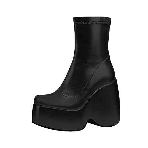 Stiefeletten Damenstiefel Damen mit Absatz Retro Stiefeletten Blockabsatz High Heels Ankle Boots Gothic Scharz Schuhe Damen Schnürstiefeletten Blockabsatz Plateau Stiefeletten von Battnot