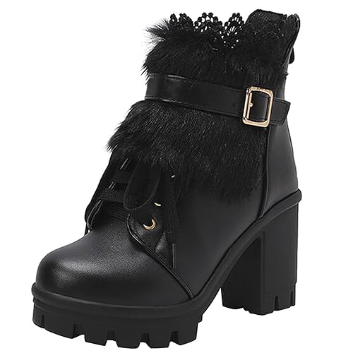 Stiefeletten für Damen Stiefel Damen High Heels Stiefeletten Blockabsatz Ankle Boots mit Plateau Schnürstiefeletten Blockabsatz Plateau Ankle Boots High Heels Stiefeletten mit Schnürung Absatz von Battnot