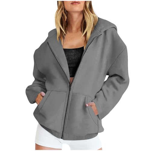 Sweatjacke Damen Mit Kapuze Oversize Sommer Sweatshirt Jacke Mit Kapuze - Baumwoll Zipper Hoodie Kapuzenjacke Langarm Sweatshirt Sport Style Casual Kapuzenpullover mit Reißverschluss Langarmshirt von Battnot