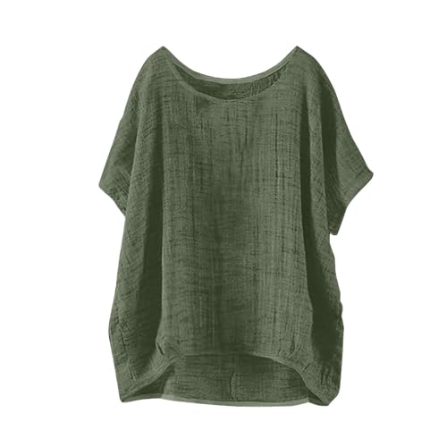 T Shirt Damen Baumwolle Kurzarm Sommer locker Oversized Leinenbluse Vintage Leichte Bluse Basic Rundhals Damen T-Shirt Lässiges Bequemes Modisch Licht Hemdbluse Lässiges Atmungsaktive Blusenshirt von Battnot
