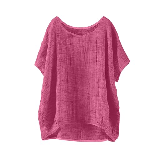 T Shirt Damen Baumwolle Kurzarm Sommer locker Oversized Leinenbluse Vintage Leichte Bluse Basic Rundhals Damen T-Shirt Lässiges Bequemes Modisch Licht Hemdbluse Lässiges Atmungsaktive Blusenshirt von Battnot