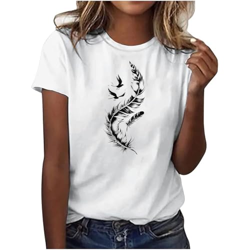 T Shirt Damen T-Shirts Weiß Kurzarm Blusen Baumwolle Tshirt Locker Oberteile Schwarzes Elegant T-Shirt Oberteil Sportshirt Sommer Bluse Shirts Frauen Schwarz Tops Rundhals Sport Tshirts S-3XL von Battnot