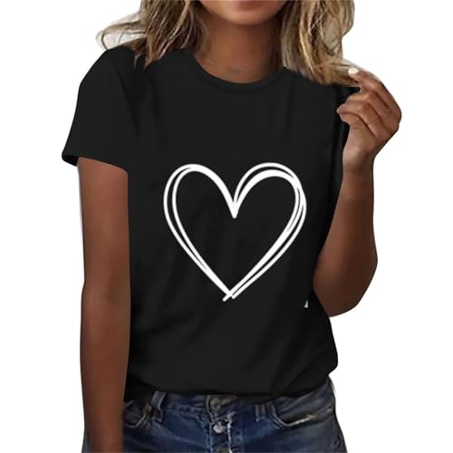 T Shirt Damen T-Shirts Weiß Kurzarm Blusen Baumwolle Tshirt Locker Oberteile Schwarzes Elegant T-Shirt Oberteil Sportshirt Sommer Bluse Shirts Frauen Schwarz Tops Rundhals Sport Tshirts S-3XL von Battnot