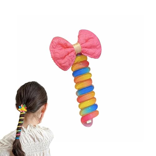 Telefonkabel Haargummi Bunte Telefondraht-Haarbänder Für Kinder, Telefonkabel Haarband für Damen und Mädchen Spiral Haargummis Haarbänder mit Schleife, Haargummi Mit Gerader Spirale (1pc#04) von Battnot