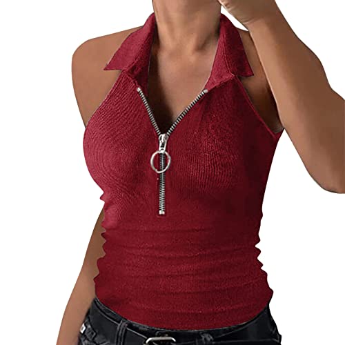 Trägertop Damen Sport Top Cami Top Neckholder Elegant Sexy Tank Tops Große Größen Sommer Top Bauchfrei Sommer Basic Schwarzes Locker Tank Top Tanktop Crop Tops mit Reißverschluss von Battnot