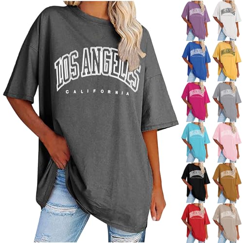 Tshirt Damen Oversize - Einfarbig Los Angeles Druck Tshirt, T-Shirt Damen Elegant Sport Lässig Tshirt Pullover Baggy Sportshirt Oberteil Longshirt Blusen Party Top Longbluse Oversize Tshirt von Battnot