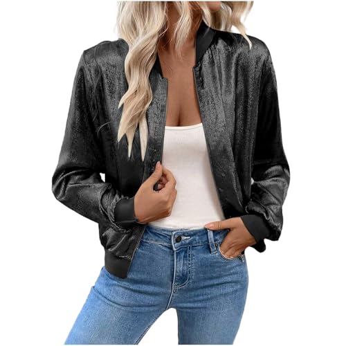 Übergangsjacke Damen Leichte sommerjacke Herbst Stehkragen Jacket Boyfriend Parka Sommerjacke Elegant leichte Jacke Kurzmantel Langarm Outwear Zip Up Solid Leichte Coat Sweatjacke von Battnot