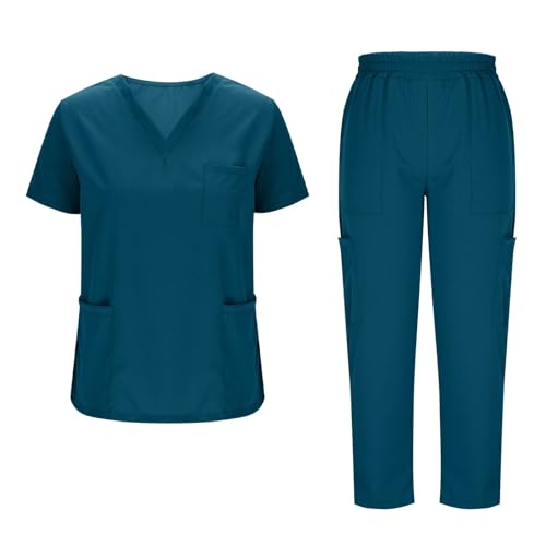 Unisex Medizinische Uniform, Krankenschwester Krankenhaus Berufskleidung mit Oberteil und Hose, V-Ausschnitt Schlupfkasack für Altenpflege Krankenpflege Scrubs für Frauen Set Medizinische Kleidung Unisex Medizinische Uniform, Krankenschwester Krankenhaus Berufskleidung mit Oberteil und Hose, V-Ausschnitt Schlupfkasack für Altenpflege Krankenpflege Scrubs für Frauen Set Medizinische Kleidung von Battnot