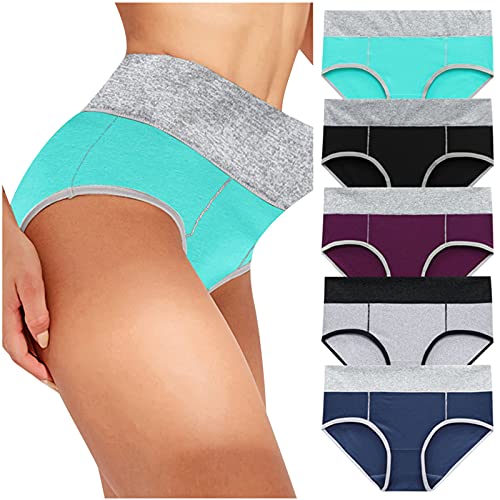 Unterhosen Damen 5er Pack Baumwolle Unterwäsche Hohe Taillenslip Stretchanteil Unterhosen Damen Slips Mehrpack Hohe Taille Baumwolle Unterwäsche Taillenslip High Rise Slip Briefs Plus Size 5XL von Battnot