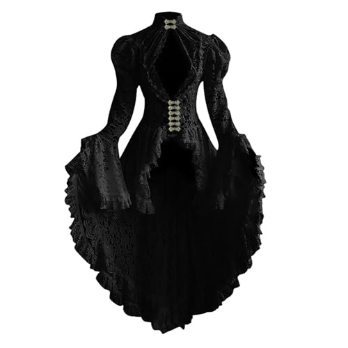 Viktorianische Kleidung Damen Gothic Kleid Renaissance Mittelalter Kleider Damen Elegant Lang Vintage Kleider Trompetenärmel Maxikleider Renaissance Party Festlich Cosplay Karneval Halloween Kostüm von Battnot