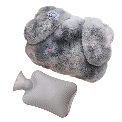 Wärmflasche mit Flauschige Bezug - Kuschelweichem Wärmeflasche mit Ohren, Bettflasche für Frauen Männer Kinder Hot Water Bottle Warmflasche mit Bezug zur Schmerzlinderung von Battnot