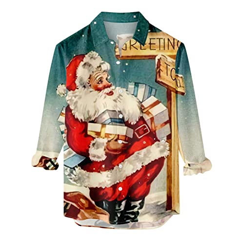 Weihnachtshemd Herren 3XL Lustig Weihnachten Muster 3D Bedruckte Hemden 2022 Christmas Shirt Freizeithemd Hawaii-Print X-Mas Christmas Langarmhemd Hawaiihemd Herrenhemd Tops von Battnot