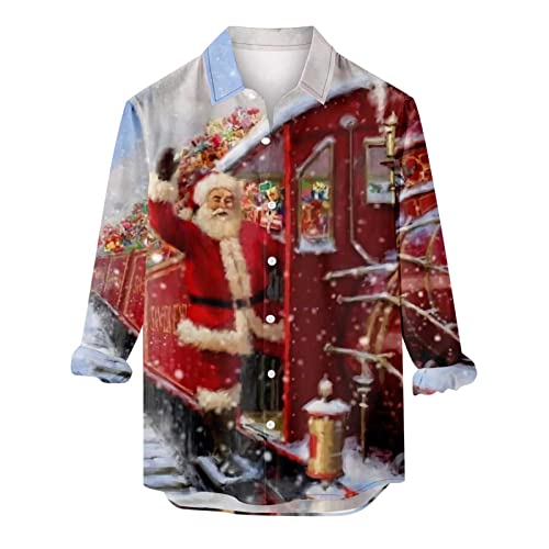 Weihnachtshemd Herren 3XL Lustig Weihnachten Muster 3D Bedruckte Hemden 2022 Christmas Shirt Freizeithemd Hawaii-Print X-Mas Christmas Langarmhemd Hawaiihemd Herrenhemd Tops von Battnot