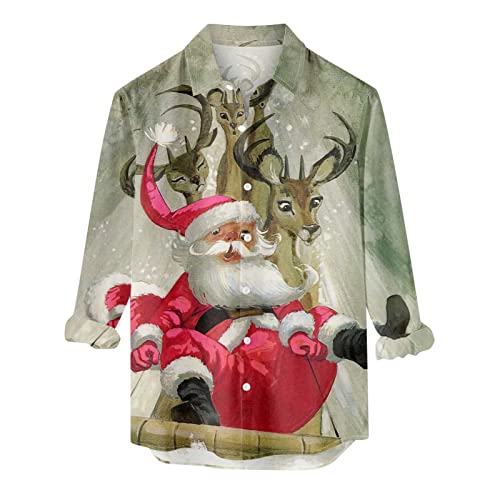 Weihnachtshemd Herren 4XL Lustig 3D Druck Weihnachts Freizeithemd Langarm Knöpfe Stehkragen Xmas Shirt Hawaii Hemd Für Festival Party Freizeitkleidung Christmas Hawaiihemd Herrenhemd Tops von Battnot