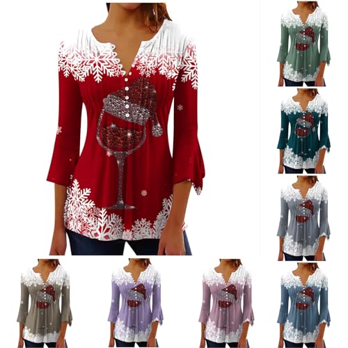 Weihnachtsshirt Damen Lustig T-Shirt Bluse Damen Tunika Elegant Rudolph Rentier Elfe Weihnachtsbluse Festliche Oberteile Xmas Pulli Weihnachtspullover Damen Pullover Christmas Hemdbluse Tops Tshirt von Battnot
