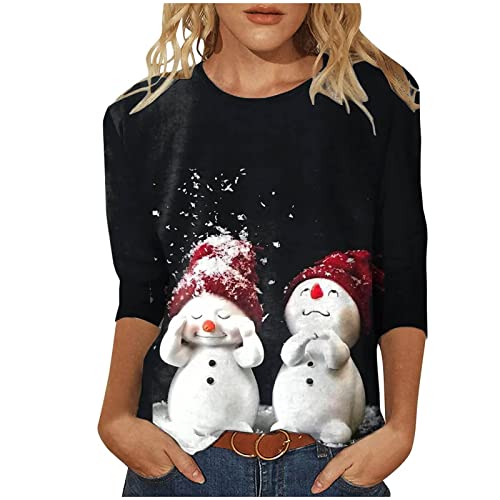 Weihnachtsshirt Damen Lustig Weihnachtspullover Damen 3/4 Ärmel Bluse Damen Tunika Elegant 3/4 arm Blusen Festliche Oberteile Pulli Xmas Pullover Christmas Weihnachtsbaum Hemdbluse Damen Tops von Battnot