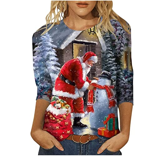 Weihnachtsshirt Damen Lustig Weihnachtspullover Damen 3/4 Ärmel Bluse Damen Tunika Elegant 3/4 arm Blusen Festliche Oberteile Pulli Xmas Pullover Christmas Weihnachtsbaum Hemdbluse Damen Tops von Battnot