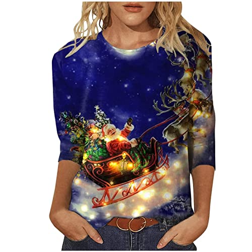 Weihnachtsshirt Damen Lustig Weihnachtspullover Damen 3/4 Ärmel Bluse Damen Tunika Elegant 3/4 arm Blusen Festliche Oberteile Pulli Xmas Pullover Christmas Weihnachtsbaum Hemdbluse Damen Tops von Battnot