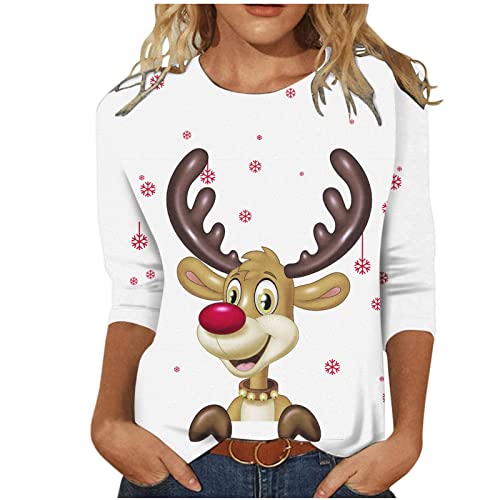 Weihnachtsshirt Damen Lustig Weihnachtspullover Damen 3/4 Ärmel Bluse Damen Tunika Elegant 3/4 arm Blusen Festliche Oberteile Pulli Xmas Pullover Christmas Weihnachtsbaum Hemdbluse Damen Tops von Battnot