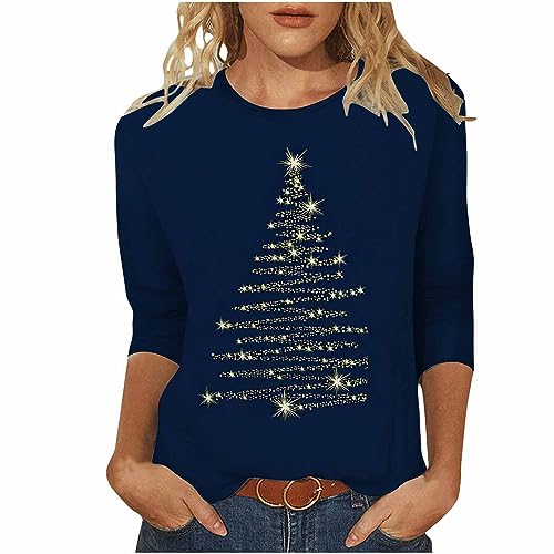 Weihnachtsshirt Damen Lustig - Weihnachtspullover 3/4 Ärmel Bluse Tunika Elegant Festliche Oberteile Pulli Xmas Christmas Weihnachtsbaum Hemdbluse Tops von Battnot