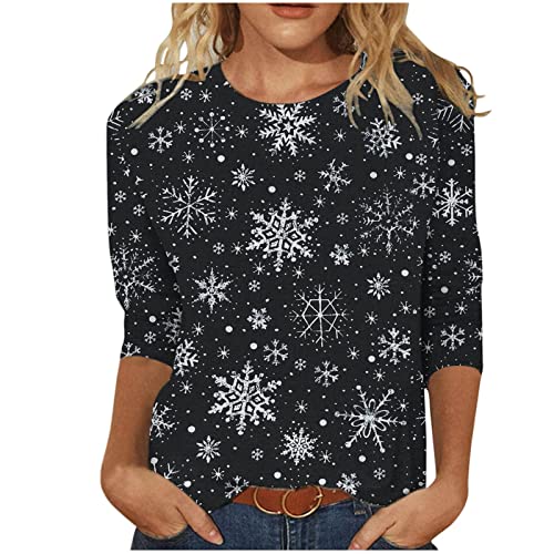 Battnot Weihnachtsshirt Damen Lustig Weihnachtspullover Damen 3/4 Ärmel Bluse Damen Tunika Elegant 3/4 arm Blusen Festliche Oberteile Pulli Xmas Pullover Christmas Weihnachtsbaum Hemdbluse Damen Tops von Battnot